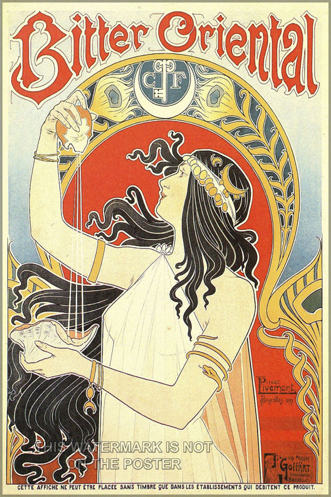 24"x36" Gallery Poster, art nouveau p5 Bitter Oriental c1897 henri privat-livemont