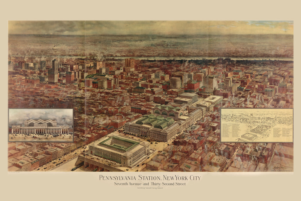 24"x36" Gallery Poster, map of Penn Station, New York city 1910