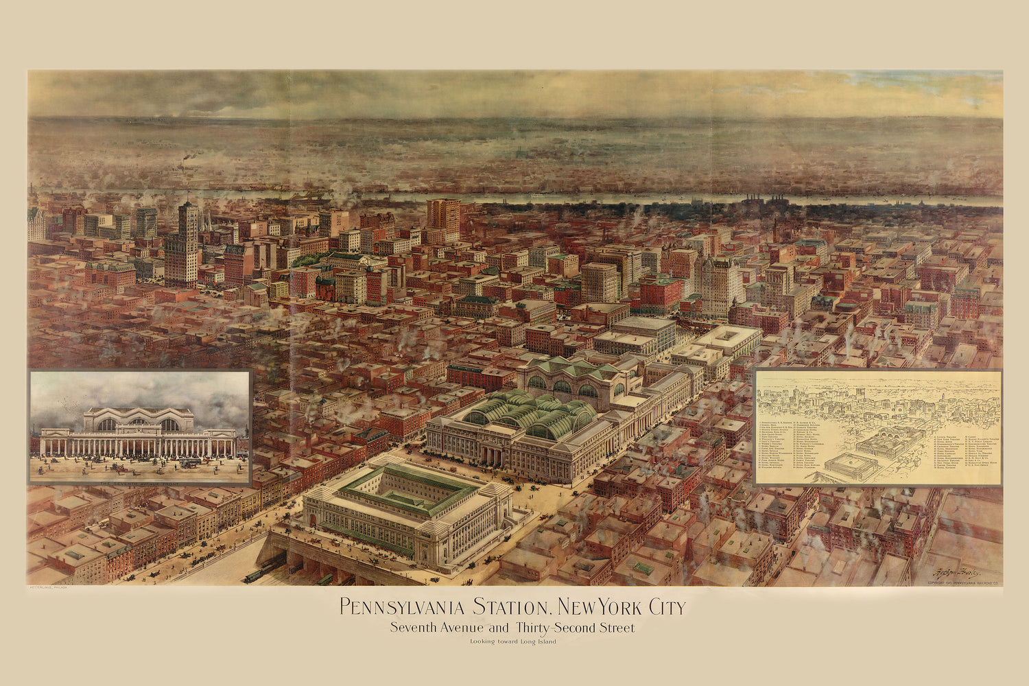 24"x36" Gallery Poster, map of Penn Station, New York city 1910