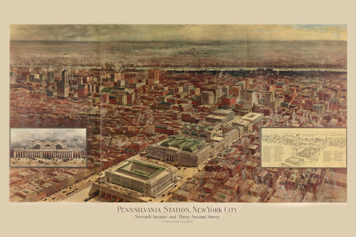 24"x36" Gallery Poster, map of Penn Station, New York city 1910