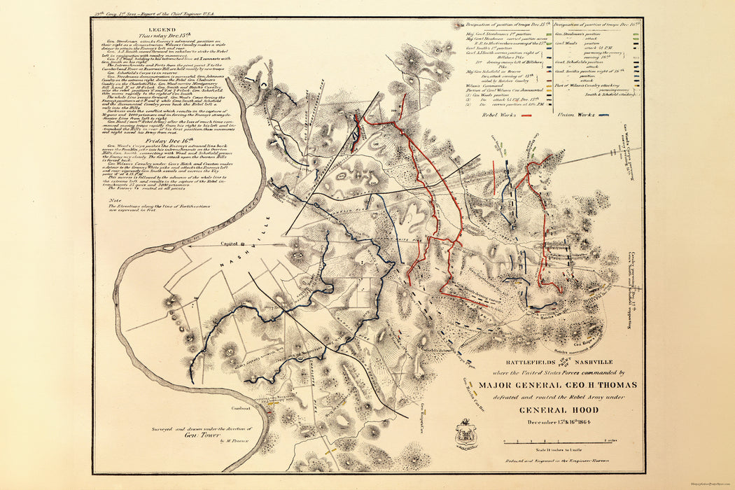 24"x36" Gallery Poster, map of Battle fields Nashville,Tennessee 1864