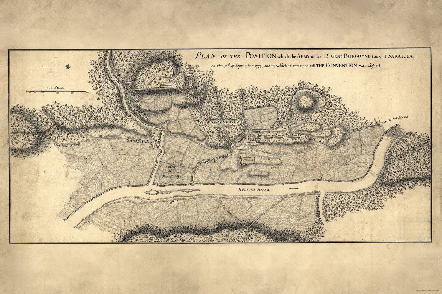 24"x36" Gallery Poster, map Burgoyne at battle of Saratoga 10 Sept 1777
