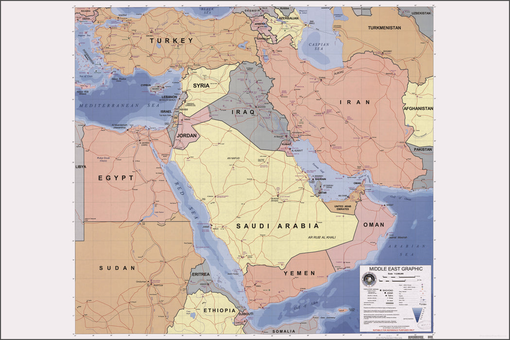 24"x36" Gallery Poster, map of middle east iran iraq israel egypt 2003