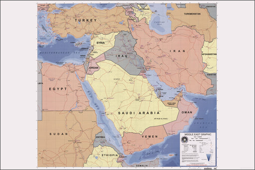 24"x36" Gallery Poster, map of middle east iran iraq israel egypt 2003
