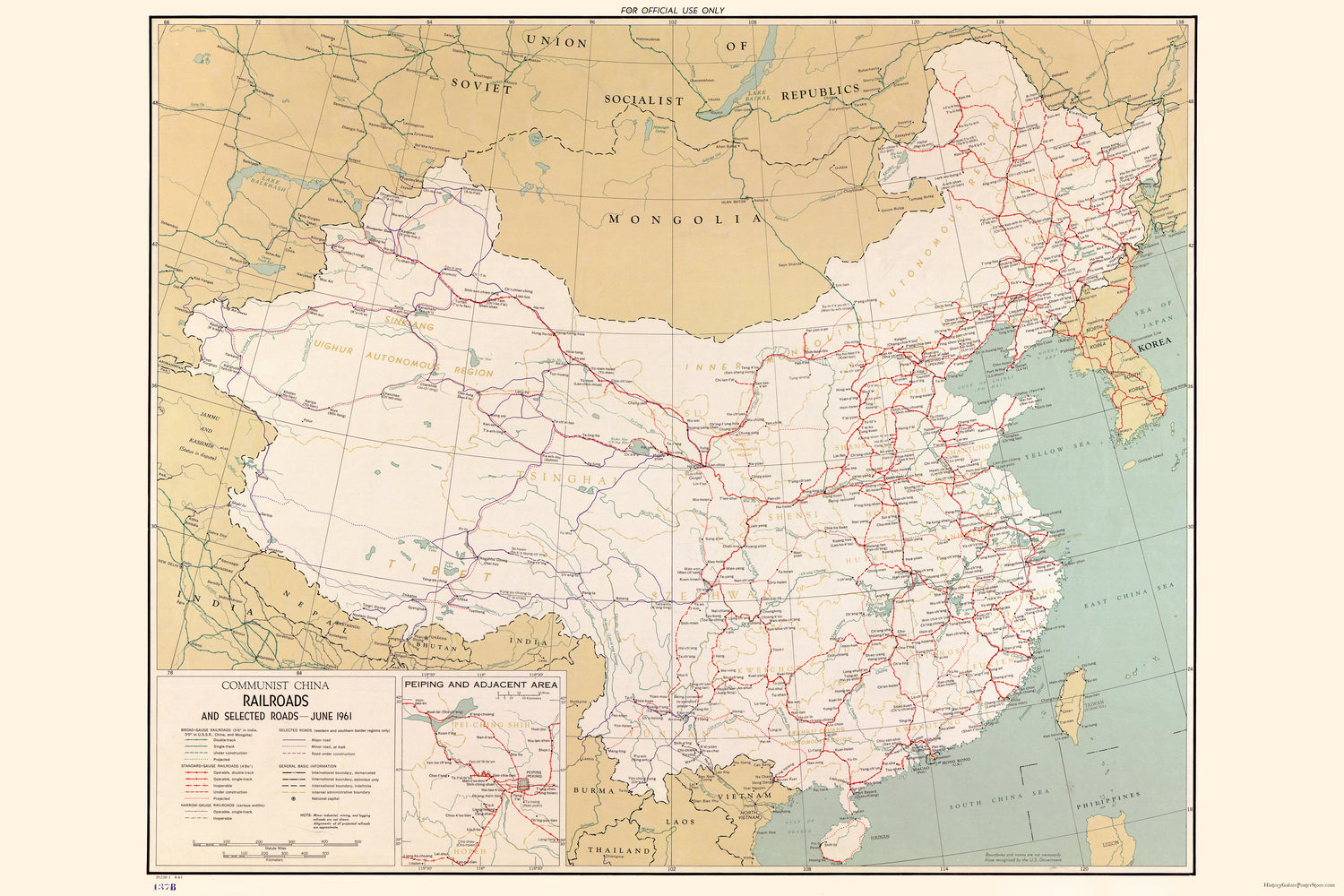 Poster, Many Sizes Available; Cia Map Of China Railroads & Selected Roads 1961