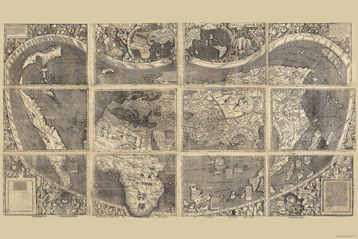 24"x36" Gallery Poster, Waldseemuller World Map, Universalis Cosmographia, c1507