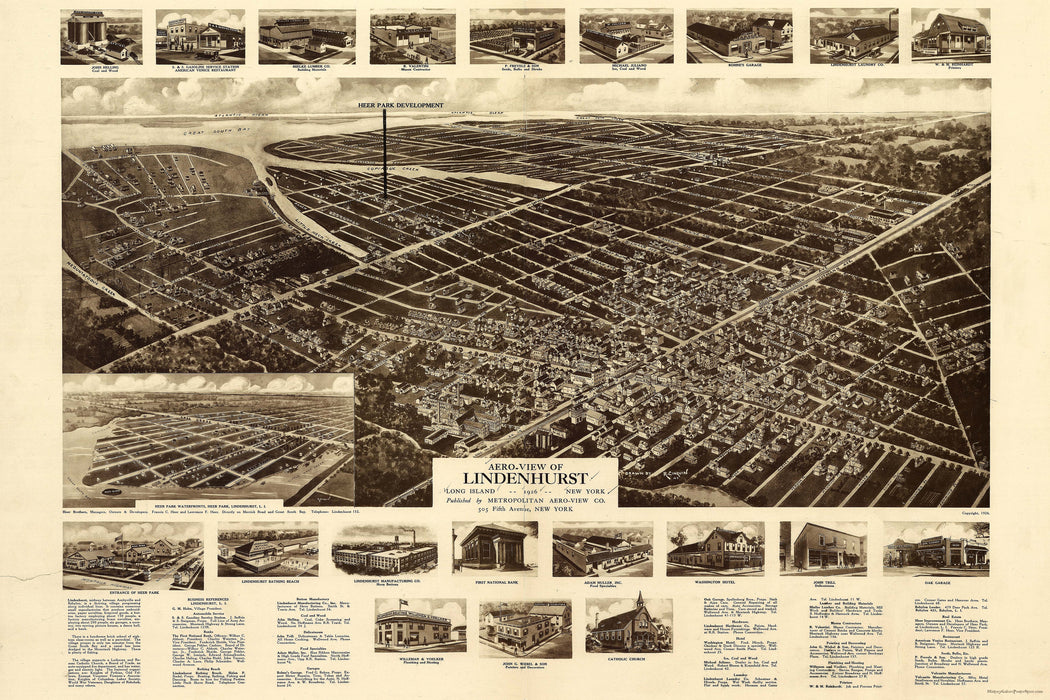 24"x36" Gallery Poster, Aero-view map of Lindenhurst, Long Island, 1926, New York