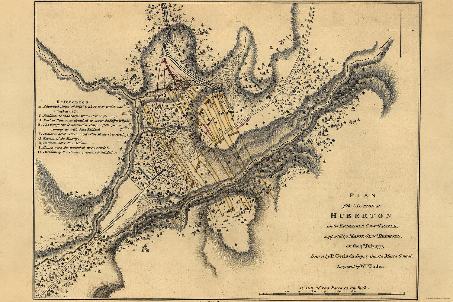 24"x36" Gallery Poster, map of Battle of Hubbardton, 7 July 1777