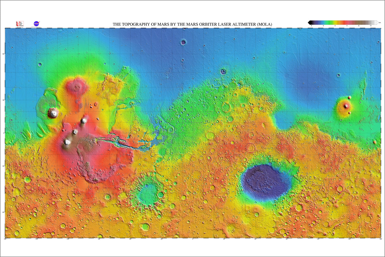24"x36" Gallery Poster, mars topography map 3