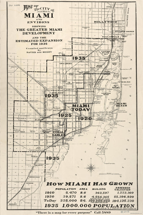 24"x36" Gallery Poster, Map of Miami and environs florida 1925