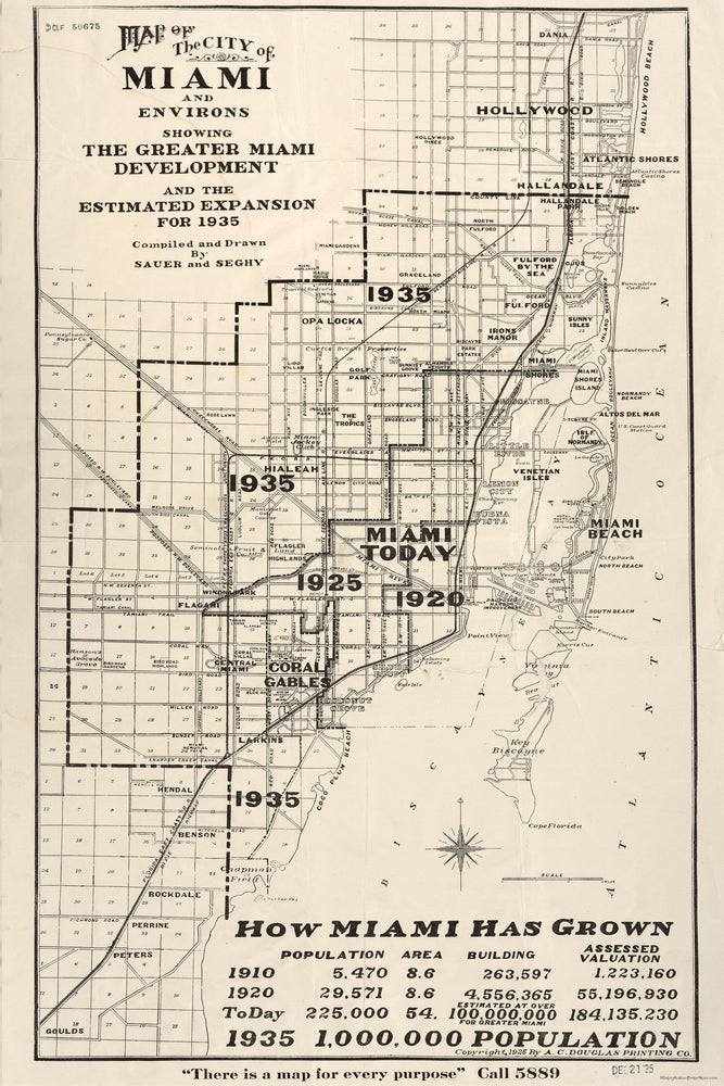 24"x36" Gallery Poster, Map of Miami and environs florida 1925