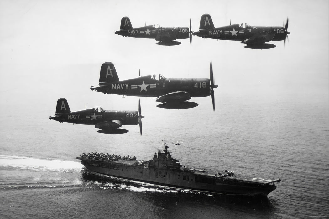 Poster, Many Sizes Available; F4U Corsair Group And Uss Boxer Korean War Sept 1951