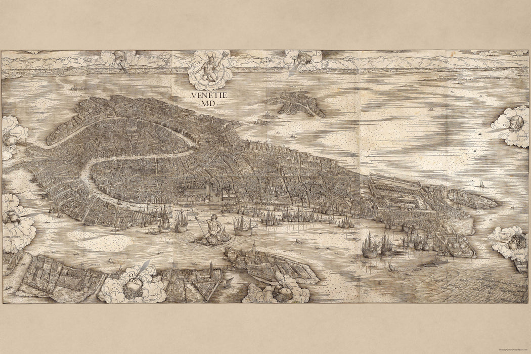 24"x36" Gallery Poster, Jacopo de' Barbari View of Venice