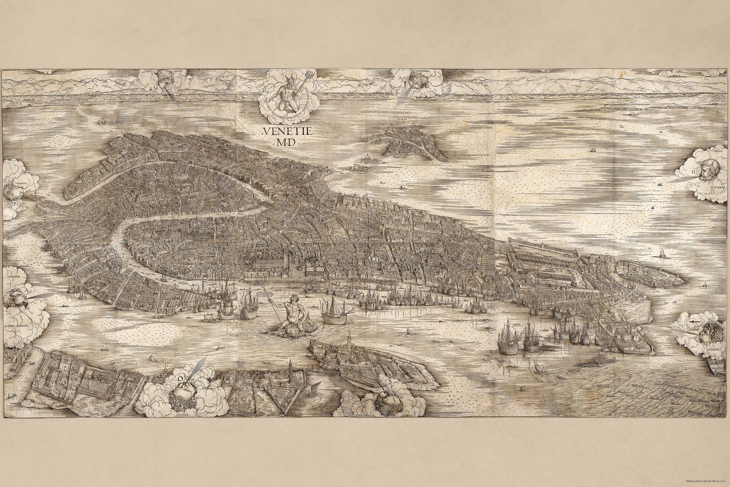 24"x36" Gallery Poster, Jacopo de' Barbari View of Venice