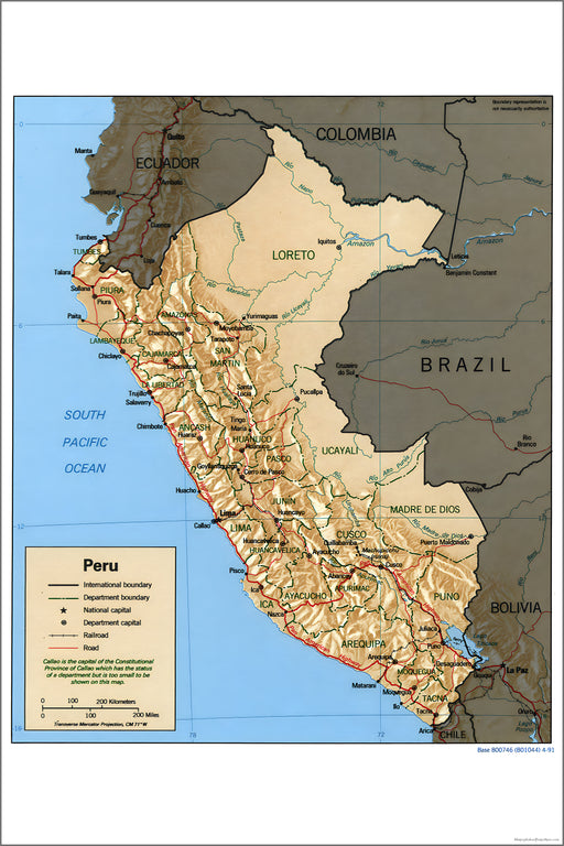 24"x36" Gallery Poster, cia map of Peru 1991