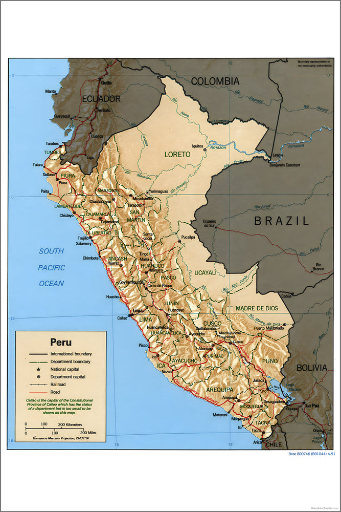 24"x36" Gallery Poster, cia map of Peru 1991