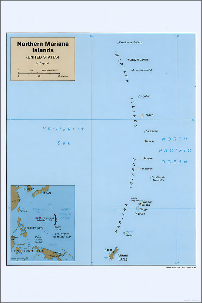 24"x36" Gallery Poster, cia map of Northern Mariana Islands 1989