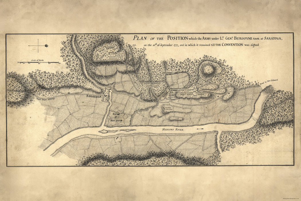 24"x36" Gallery Poster, map Burgoyne at battle of Saratoga 10 Sept 1777