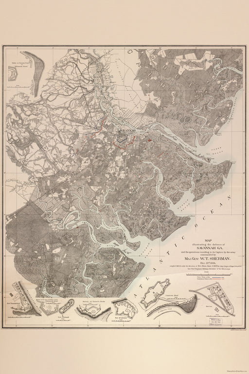 Poster, Many Sizes Available; Map Of Savannah, Georgia During Shermans March