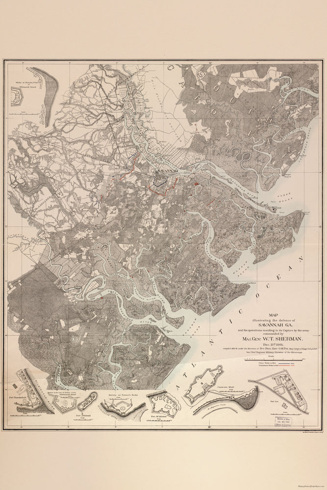 Poster, Many Sizes Available; Map Of Savannah, Georgia During Shermans March