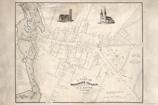 24"x36" Gallery Poster, map of Brunswick village maine 1846