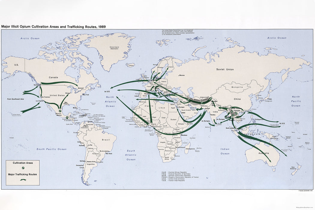 24"x36" Gallery Poster, cia world map opium cultivation trafficking 1989