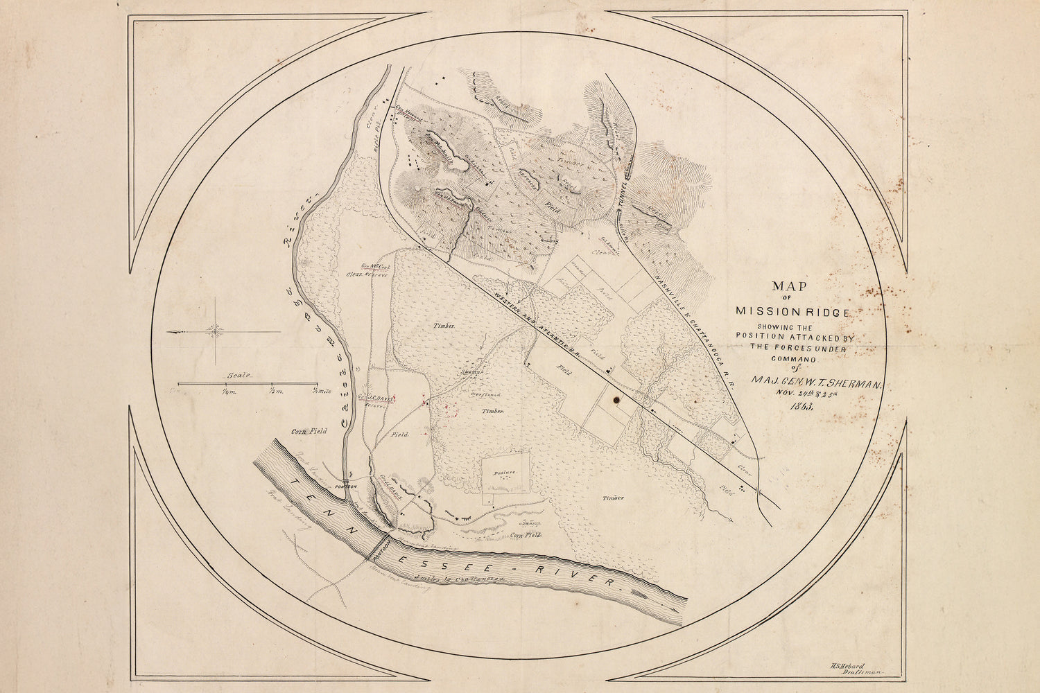 24"x36" Gallery Poster, Map Battle Missionary Ridge general sherman 1863