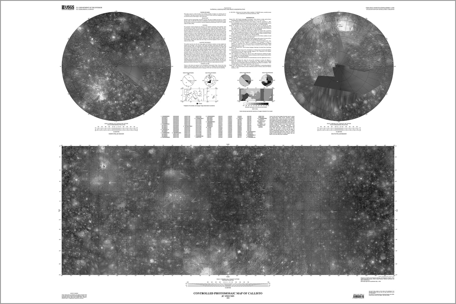24"x36" Gallery Poster, map of callisto moon of jupiter by galileo orbiter spacecraft