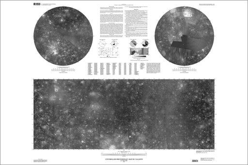 24"x36" Gallery Poster, map of callisto moon of jupiter by galileo orbiter spacecraft