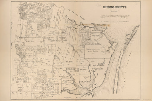 24"x36" Gallery Poster, map of Nueces County. texas 1879