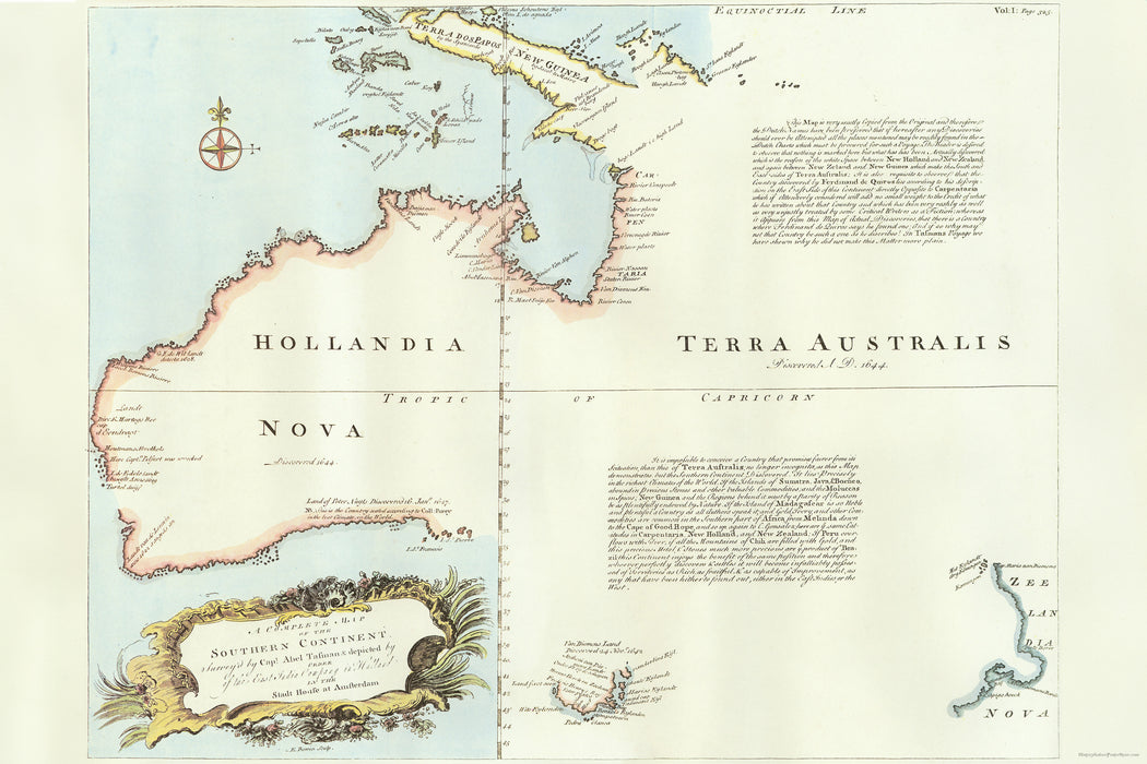 24"x36" Gallery Poster, Map of Australia based on surveys of Capt. Abel Tasman Map of Australia c1744