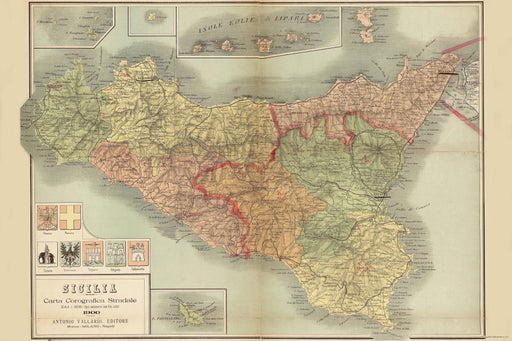 24"x36" Gallery Poster, 1900 map of Sicily italy