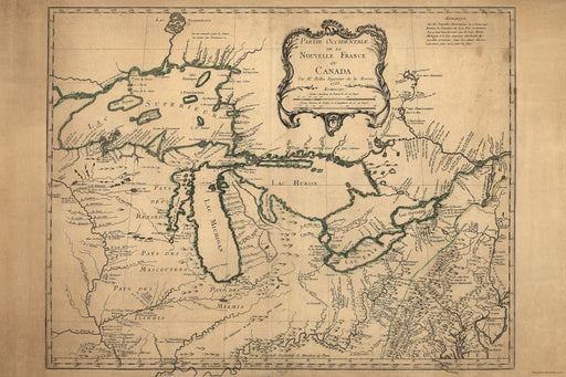 24"x36" Gallery Poster, map of michigan great lakes 1755 p1 in french