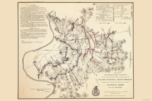 24"x36" Gallery Poster, map of Battle fields Nashville Tennessee Dec 1864