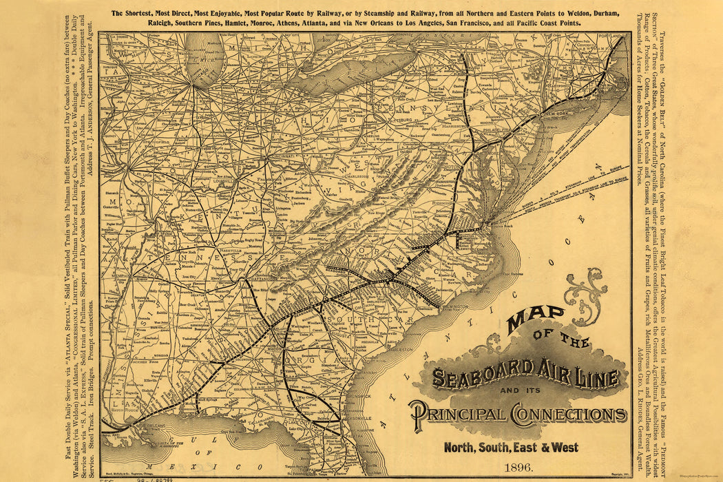 24"x36" Gallery Poster, Map of Seaboard Air Line railroad 1896