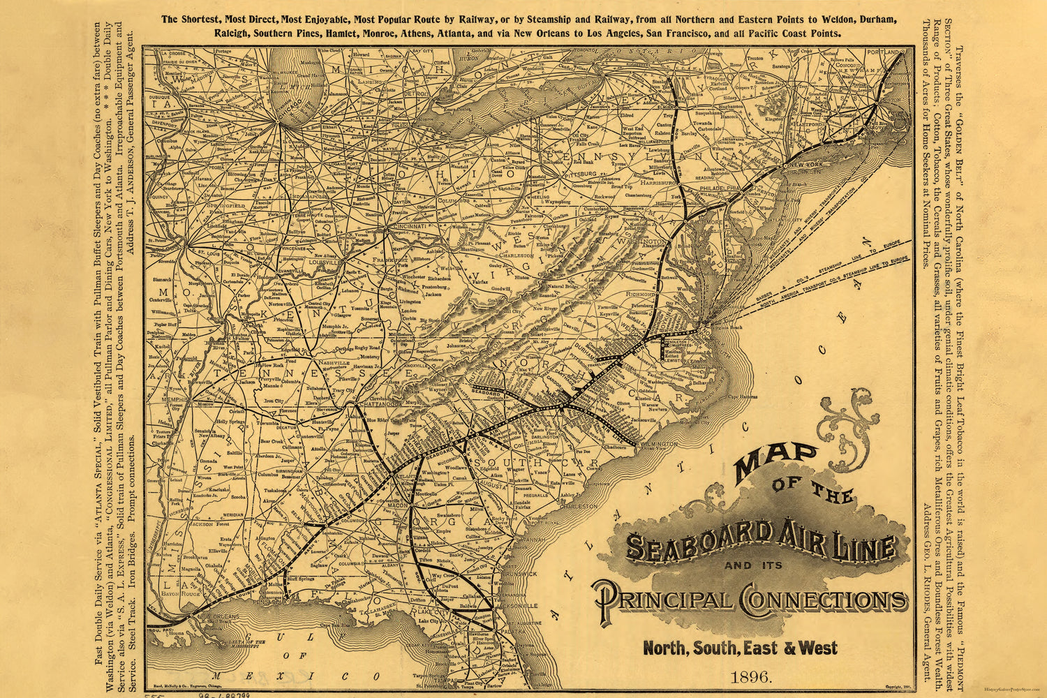 24"x36" Gallery Poster, Map of Seaboard Air Line railroad 1896