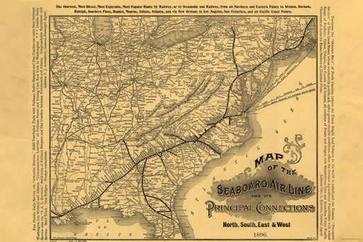 24"x36" Gallery Poster, Map of Seaboard Air Line railroad 1896