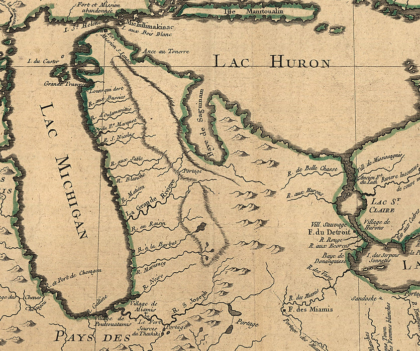 24"x36" Gallery Poster, map of michigan great lakes 1755 p1 in french