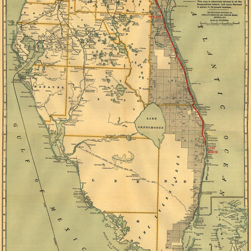 24"x36" Gallery Poster, Map of Florida East Coast Line railroad 1893