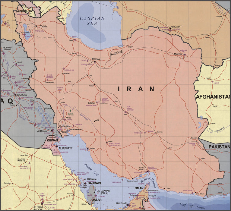 24"x36" Gallery Poster, map of middle east iran iraq israel egypt 2003