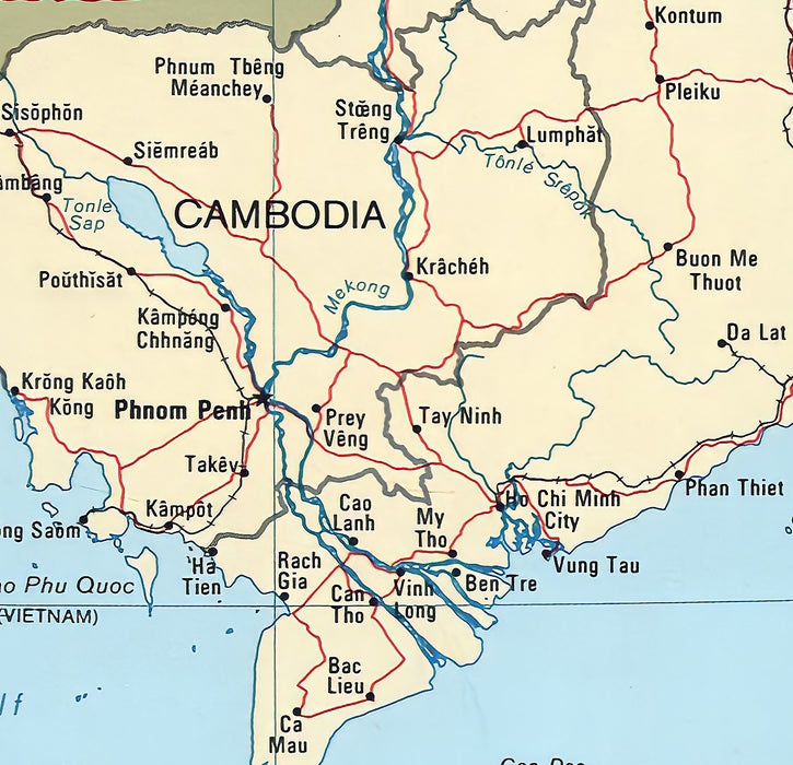 24"x36" Gallery Poster, cia map of vietnam laos cambodia 1985