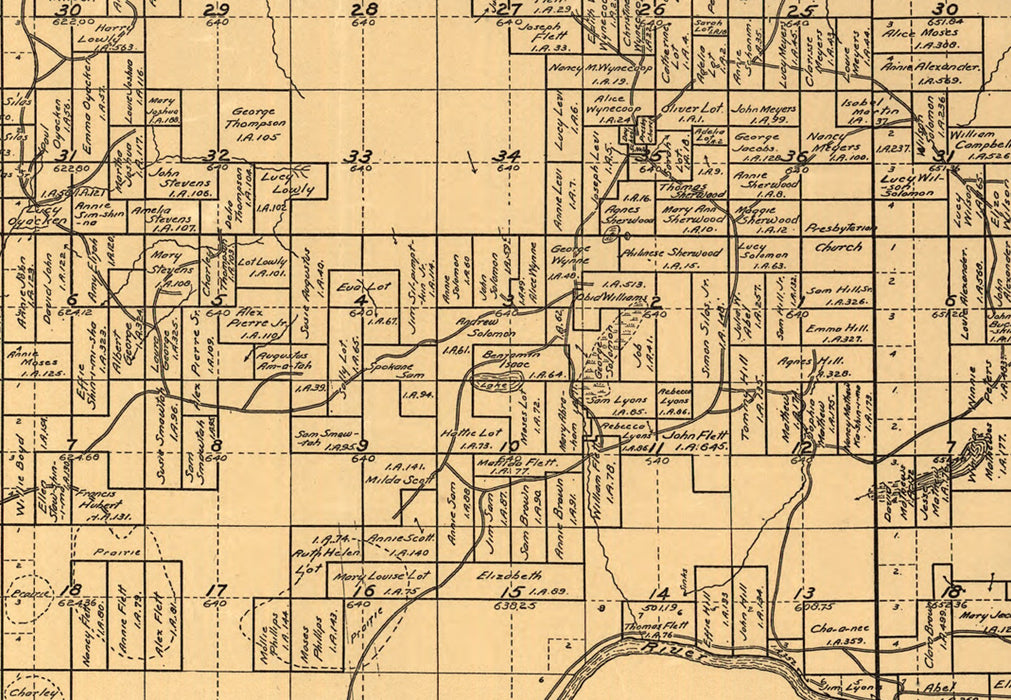 24"x36" Gallery Poster, Map of Spokane Indian Res. Washington state 1910