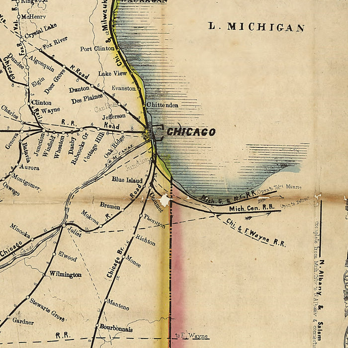 24"x36" Gallery Poster, Railroad map of Illinois 1855