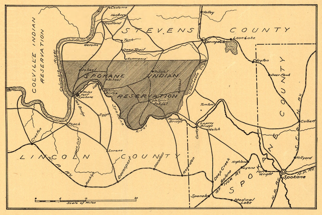 24"x36" Gallery Poster, Map of Spokane Indian Res. Washington state 1910