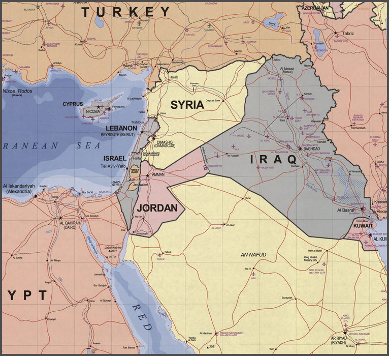 24"x36" Gallery Poster, map of middle east iran iraq israel egypt 2003