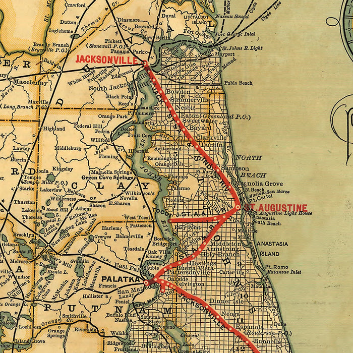 24"x36" Gallery Poster, Map of Florida East Coast Line railroad 1893