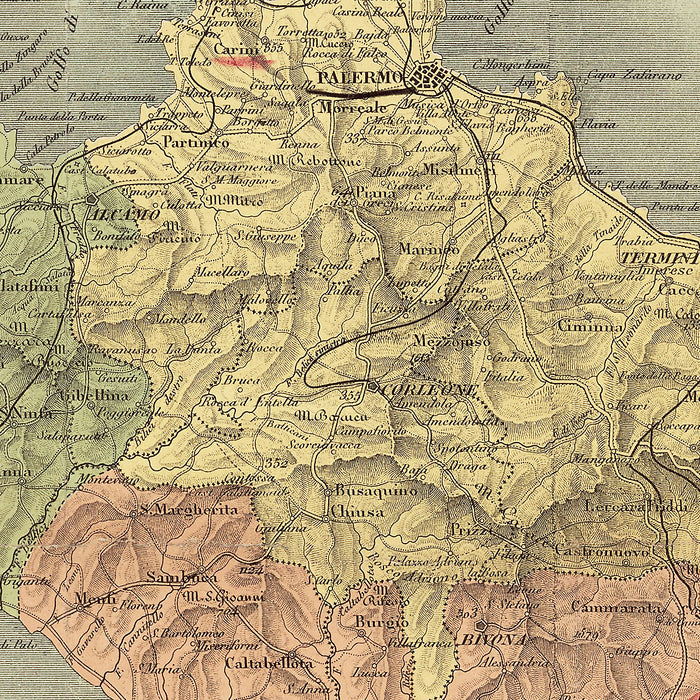 24"x36" Gallery Poster, 1900 map of Sicily italy