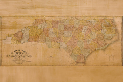 24"x36" Gallery Poster, map of north carolina 1833