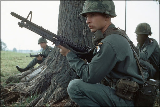 24"x36" Gallery Poster, 101st Airborne Division, armed with an M60 machine gun, participates in a field exercise. M16A1 rifle in backgroun