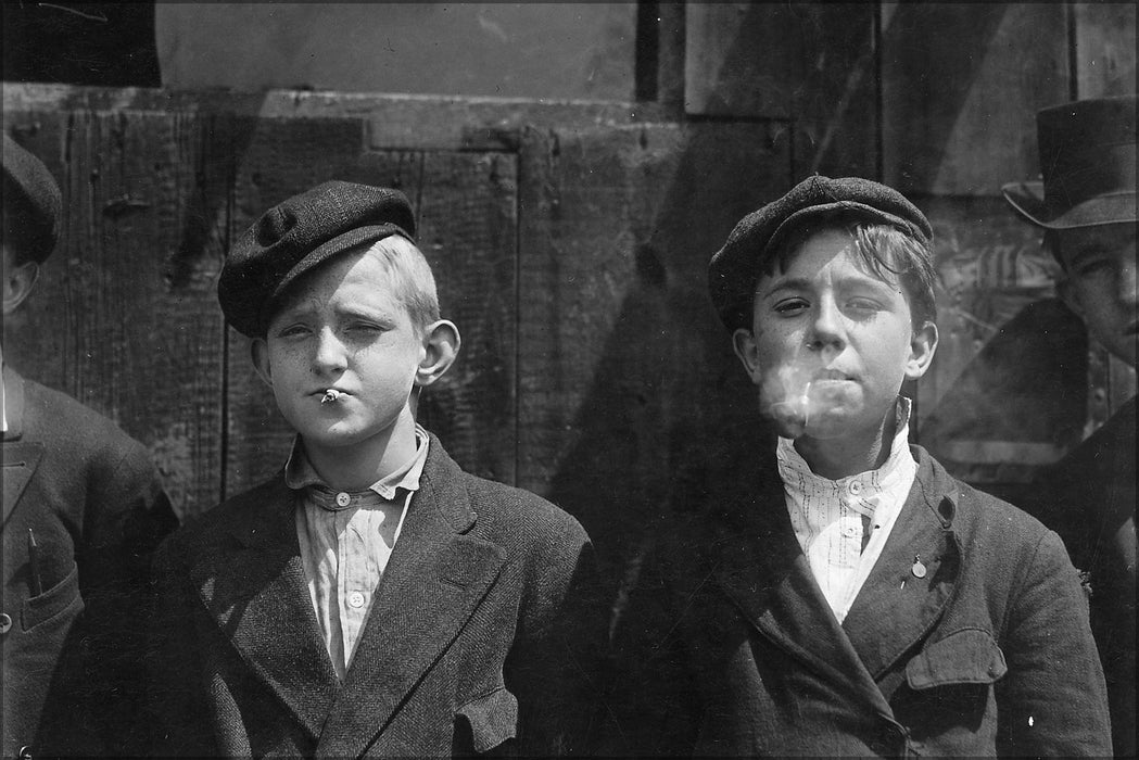 24"x36" Gallery Poster, 11 00 A.M. Newsies at Skeeter's Branch. They were all smoking. St. Louis, MO. NARA 523293